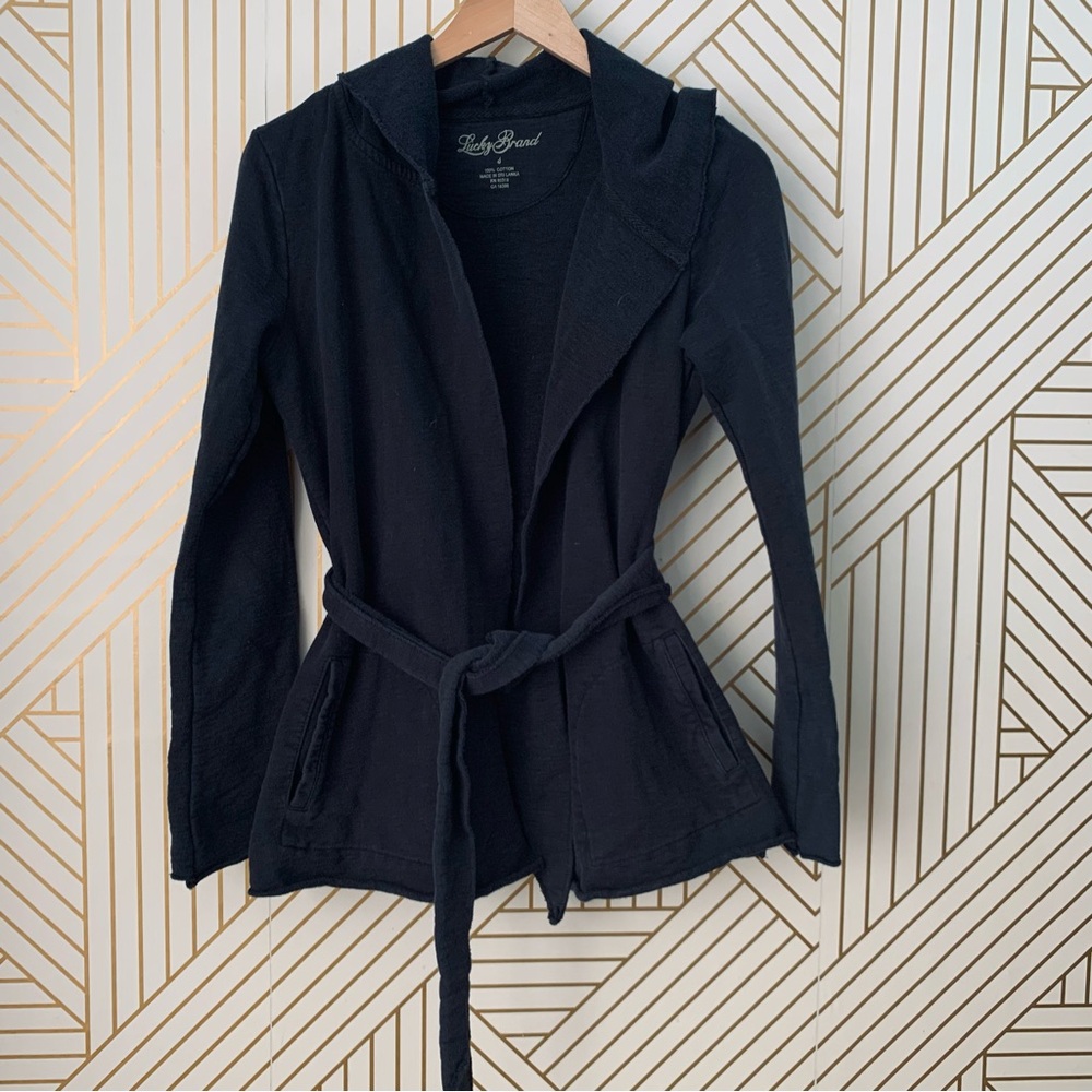 Lucky Brand 100% cotton Robe black short Pockets Bohemian boho vintage Y2K 90s S